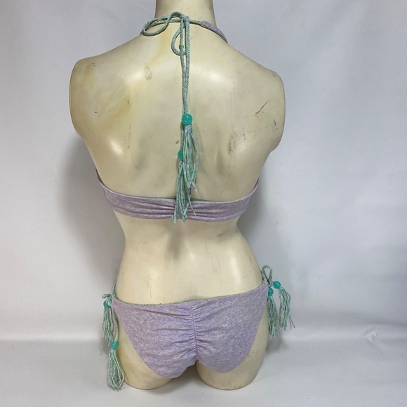 Victoria Secret Womens Reversible Bikini Small Mint Purple Tie Tassels Aztec - Picture 14 of 16